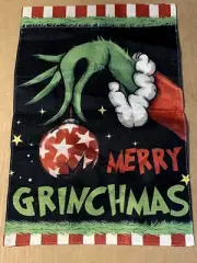 MERRY GRINCHMAS GARDEN FLAG 12" X 18" 2 SIDED (BURLAP LINEN)