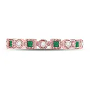 10k Rose Gold Princess Emerald Diamond Square Dot Stackable Band Ring 1/8 Cttw