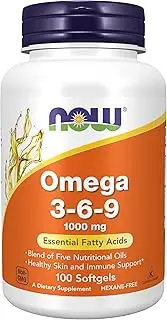 NOW Supplements, Omega 3-6-9 1000 mg with a blend of Flax Seed, Evening Primrose, Canola, Black Currant and Pumpkin Seed Oils, 100 Softgels