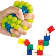 Squeezy Mesh Ball & Wooden Twisty Blocks - Sensory Toy Pack - ADHD - Fidget