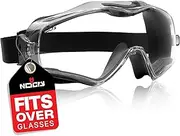 NoCry Safety Goggles Over Glasses for Men and Women; Anti Fog Goggles and Scratch Resistant Safety Goggles for Men; Vented Lab Goggles with Extreme Impact Resistance; ANSI Z87.1 Certified