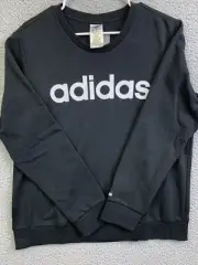 Adidas Sweatshirt Womens XL Black White Spell Out Pullover Sweater Ladies