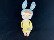 Metoo Angela Sleeping Girl Plush w/Blue Bunny Rabbit Ears Yellow Dress 17’ EUC