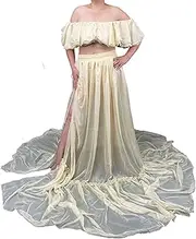 [D&J DON&JUDY] D&J Off Shoulder Top and Skirt Set Party Photoshoot Photography Chiffon Clothes A-line Tulle Maternity Dress
