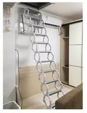 23.6*31.5 inch White Wall Mounted Folding Extension Ladder Loft Stairs 14 Steps