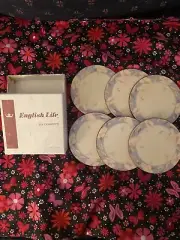 Vintage English Life Set 6 Beautiful Floral Accented Coasters Perrywinkle Blue