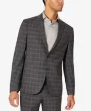 Kenneth Cole Men's Slim Fit Grey Plaid Stretch Sport Coat 42L yno3023
