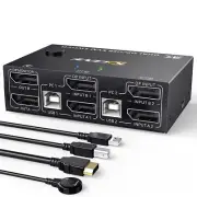 Dual Displayport KVM Switch 2 Computer 2 Monitors, Dual Monitor DP1.4 8K @30H...