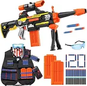 Toy Guns Automatic Machine Gun with Tactical Vest Kit - Toy Sniper Gun Rifle wiht Bipod - 2 Magazine Clips and 120 Darts - Toy Foam Blasters Guns for Boys 8-12 Kids Adults Gifts for Birthday Christmas