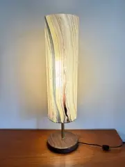 Elegant Mid Century Danish Modern Style Walnut Brass & Fiberglass Table Lamp 25"