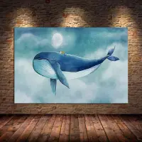 在飛比找蝦皮購物優惠-藍鯨帆布畫動畫動物海報和版畫家居裝飾