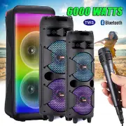 6000W Portable Bluetooth FM Speaker Dual Subwoofer Heavy Bass Sound System & Mic