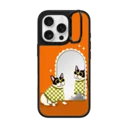 iPhone 16 Pro Mirror Ring Stand Case MagSafe Compatible Checkered French Bulldog Mirror