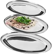 Serving Plate Serving Plate Waiter's Tray Oval Silver Stainless Steel Pack of 3