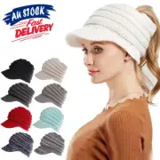 Womens Stretch Knit Hat Messy Bun Ponytail Beanie Winter Warm Knitted Hole Cap