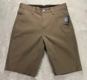 Volcom Chino Shorts Men's 28 Brown 10" Flat Front Outdoor Stretch Skater Shorts