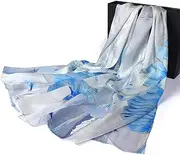 100% Silk Scarf, Women's Fashion Large Sunscreen Shawls Wraps Lightweight Floral Pattern Satin for Headscarf&Neck,N,90 * 180cm