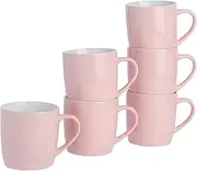 Argon Tableware Coloured Coffee Mugs - Pink - 350ml - Pack of 6 - Gloss Ceramic Stoneware Latte Cappuccino Cups Hot Chocolate Cups Colourful Mug Set with Handle