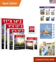 Versatile Art Canvas Set - 20 Cotton Panels in 6 Sizes for All Painting Needs
