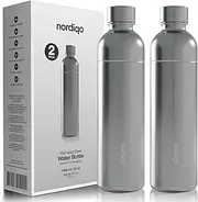 Nordiqo Premium 1L Stainless Steel Bottle - Compatible with SodaStream, Aarke, and Philips Soda Makers | No Expiration Date | Dishwasher Safe | Leak Proof | BPA-Free | 2-Pack