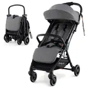 Babyjoy Folding Baby Stroller Portable Infant Prams w/Adjustable Canopy & Backrest & Footrest & Storage Basket Dark Grey