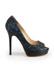 Navy Glitter Peep Toe Platform Heels