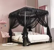 Mengersi Black Bed Canopy, 4 Corner Post Bed Canopy Curtains, Quick and Easy Installation for King Size Beds