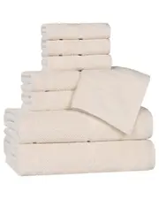 Superior Mile Smart Twist Cotton Medium Weight Solid Broad Border 8pc Towel Set