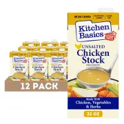 Kitchen Basics Unsalted Chicken Stock, 32 Oz (Pack of 12) | No Artificial Flavor
