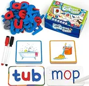 Coogam Short Vowels Spelling Flashcards with Magnetic ABC Letters, Learn to Write CVC Sight Words Vocabulary Flashcards Montessori Educational Toy for Kids 3 4 5 Yeard Old