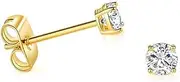 [Generic] Gold Solitaire Round Cubic Zirconia Stud Earrings with Butterfly Push Backings