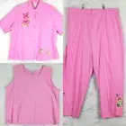 Anna Maxwell Womens Linen Pant Suit 3 Piece Pink Floral Sequins Plus 4X New