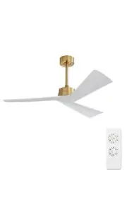 WINGBO 52" DC Ceiling Fan without Lights, Brass and White Ceiling Fan
