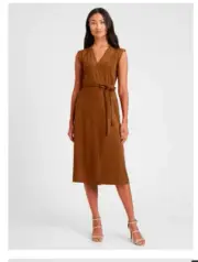 NWT Banana Republic Petite Vegan Suede Wrap Dress Size 2 Petite Camel Belt