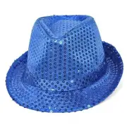 Sequin Hat for Man and Women,Western Sequin Fedora Hat Bling Dance Hats Blue