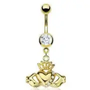 Body Accentz? Belly Button Ring Navel Multi CZ Claddagh Body Jewelry 14 Gauge