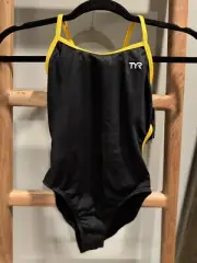 TYR TrinityFit Racing Suit Black/Golden Yellow Size 28 NWT