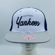 New York Yankees Mitchell & Ness Block Script SnapBack Hat Cap Navy Blue White