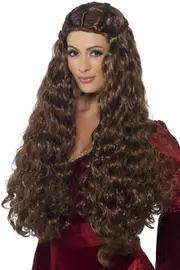 Medieval Princess Long Brown Curly Costume Wig