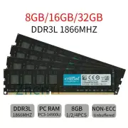 Crucial 32GB 16GB 8GB DDR3L 1866MHz PC3L-14900U DIMM Desktop Memory RAM LOT BT