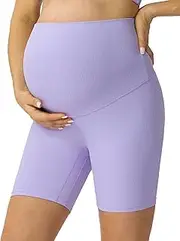 [POSHDIVAH] Ribbed Maternity Biker Shorts Over The Belly for Women - 5"/8" Buttery Soft Pregnancy Workout Athletic Short