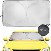 kinder Fluff Windshield Sun Shade | Reflective & Foldable Windshield Sun Cover & 99% UV Rays Block | Car Window & Car Interior Accessories Sunshades for Windscreen & Dashboard Sun Heat - S (150x72cm)