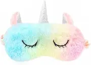 Shinywear Colorful Gradient Unicorn Sleeping Mask Eye Shade Cover Pink Long Plush Blinder Cartoon Animal Silver Horned Travel Eye Patch for Kids Women Adult Funny Gifts