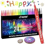 24 Colors Glitter Markers, 0.7mm Extral Fine Tip Sparkling Acrylic Paint Pens for Crafts, Adult Coloring, and DIY Projects on Paper, Rock, Wood, Glass and Fabric