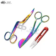 Multi Color 6" Double Bent Curved & Applique Duckbill Scissors With Thread Red