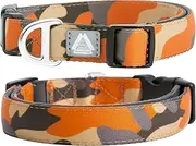 JC HOUSE Soft Padded Dog Collar, Neck 9’’-14’’, Adjustable Heavy Duty Collar with 3M Reflective Logo for Small Dogs, Camo Orange, S