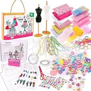 Girls' Diiy Fashion Studio - Kids' Sewing Fashion Studio, Girls' Doll Clothing Design Kit | Fashion Design Kit with Doll Clothes Making Tools, 2 Mannequin Fashion Design Kit for Doll Clothes Making