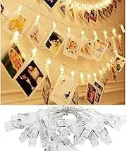 Photo Clip String Lights, 3M Length 20 LEDs, with Lights for Photo Peg, Battery Powered Warm-White Lights for Decoration Hanging Photo, Notes, Artwork