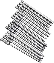 16 Pcs Long Magnetic Screwdriver Bits, 1/4 Inch Hex Shank Drill Screw Driver Bit Set 4 in 1 Multiple Powel Tools Kit, 100mm Length (Hex+Torx+Cross+Slotted Tip Bits)