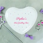 Stars Personalised White Heart Jewellery Box